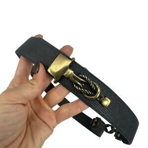 Country Casuals Womens Leather Belt Navy Brass Knots Preppy Coastal Yacht S/M